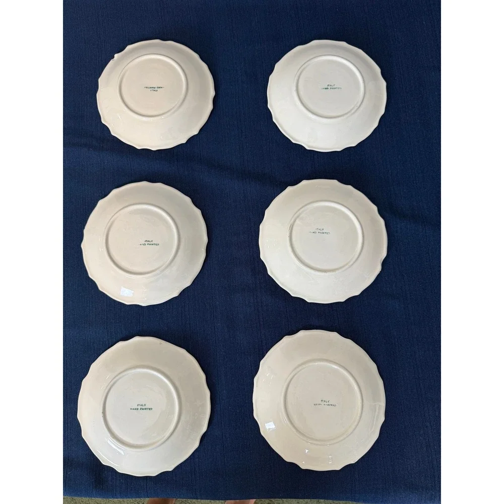 6 Vintage Italian Pottery Dessert Plates 6in Floral Hand Painted Cottagecore